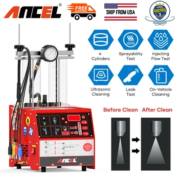 ANCEL AJ400 4-Valec Ultrazvukové Paliva Injektor Cleaner & Tester Stroj Injektor Úniku Odpor Test Motocykla Cleaning Tool