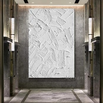 Biele Abstraktné Nôž Olejomaľba Umenia A Remesiel V Stene Plagát Veľké Veľkosti Čisté Plátno Ručne Obrázok Pre Miestnosti, Dekoratívne Bez Rámu
