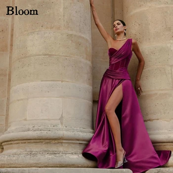 Bloom Velvet Jeden-Ramenný Večerné Šaty Na Ples Satin Vysoká Rozdeliť Na Poschodí-Dĺžka 2024 Nové Oslavu, Svadbu, Párty Šaty