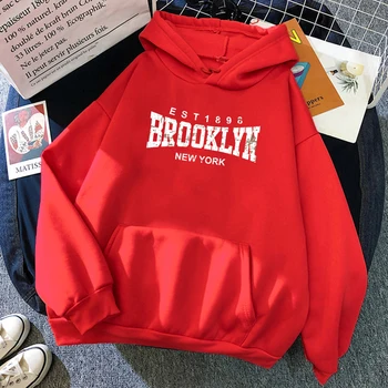 Brooklyn Est 1898 New York Vytlačené Hoodies Pre Ženy Vintage Fleece Pulóver Trendy Tvorivosti Oblečenie Vrecku Voľné Žena Hoody
