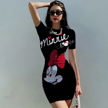 Disney Mickey Mouse Žena Šaty Elegantné Šaty Kancelárie Tesný Slim Lady O Krk Lete Bežné Cartoon 3D tlač Mini Šaty Vestidos