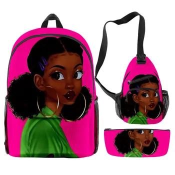 Klasické Novinka Zábavné Africké Dievča 3D Tlač 3ks/Set žiaka Školské Tašky Cestovné Notebook Batoh Hrudníka Taška peračník