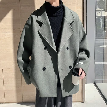 Muži Kórejský Tuhé Zimné Kabát 2023 Vlny Kabát Muž Black Harajuku Zákopy Srsti Flanelové Tlačidlo Bundy A Kabáty
