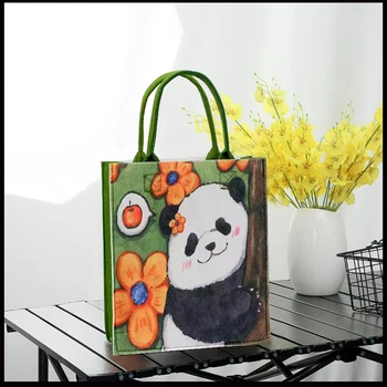 Nové Kreslené Olejomaľba Prenosné Cítil Taška Módu Panda Kvet Tote Bag Univerzálny Malý Prepravný Vak Fashion Shopping Bag