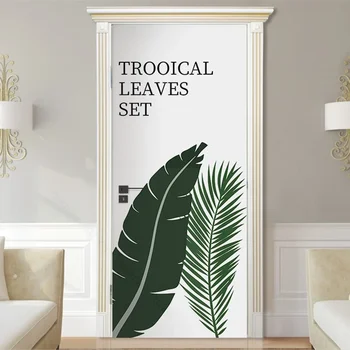 Zelená Palmového Lístia Dvere Nálepky Tropických Rastlín, Samolepiace Tapety Kryt Spálne Vstup Plagát Nábytok Odtlačkový Home Design